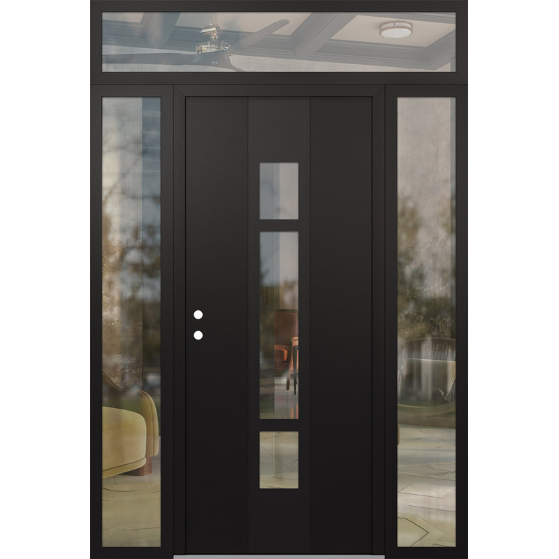 Porte d'entrée pré-suspendue en acier à panneaux noirs Diamond A9, L 65,06 po x H 95,69 po, Droite / vers l'intérieur