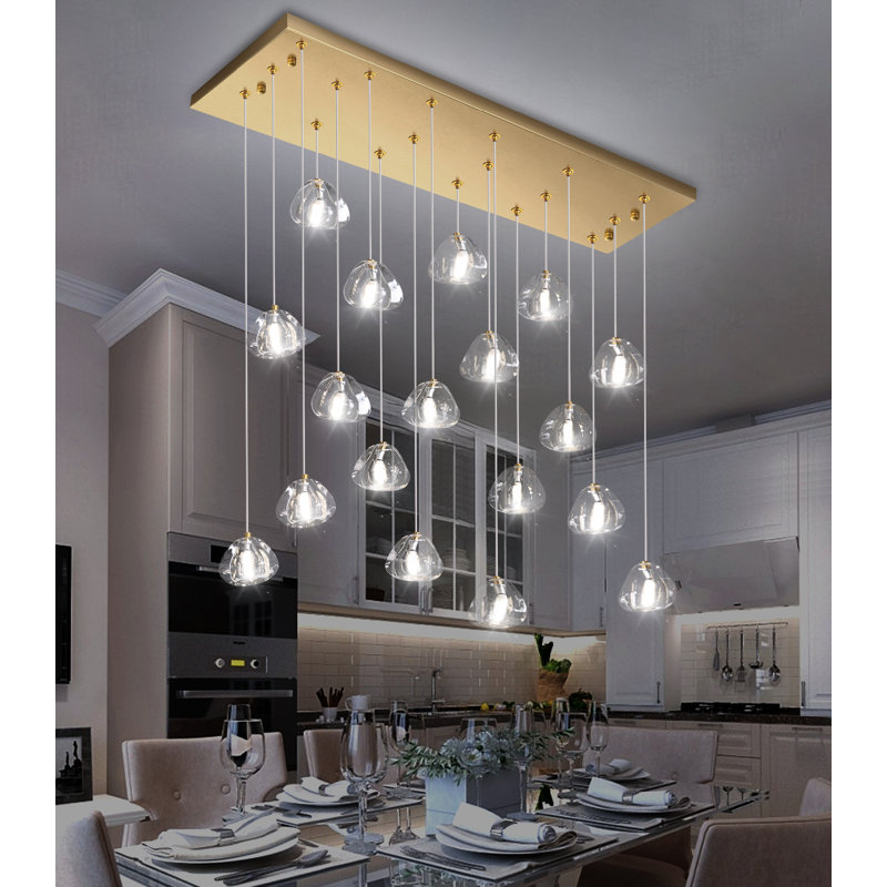 18-Light Rectangular Dimmable Crystal Led Chandelier Adjustable Long Lights, Gold