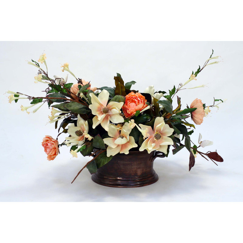 Magnolia and Peony Mixed Centerpiece in Pot