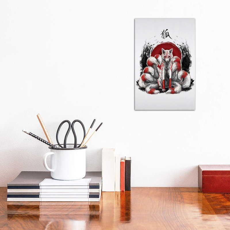 Japanese Nine Tailed Fox Kitsune by Cornel Vlad - Wrapped Canvas Print, 20.32 cm H x 30.48 cm W
