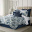 Ensemble de housse de couette standard en coton bleu marine / blanc Provence-60308546