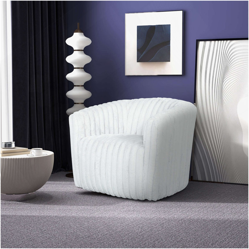 Fauteuil pivotant en velours blanc Mira, Tissu blanc