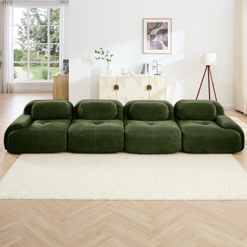 Canapé d'angle Olive 4 en velours côtelé avec mousse haute densité 32D, design ergonomique, modulable, sans assemblage, idéal pour l'heure du thé, confortable et modulable, compatible avec les animaux de compagnie, incurvé, base antidérapante, polyvalent.