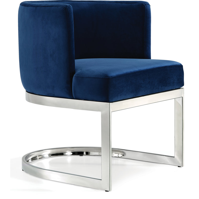 Fauteuil à oreilles Gianna Barnier, Velours marine, Chrome