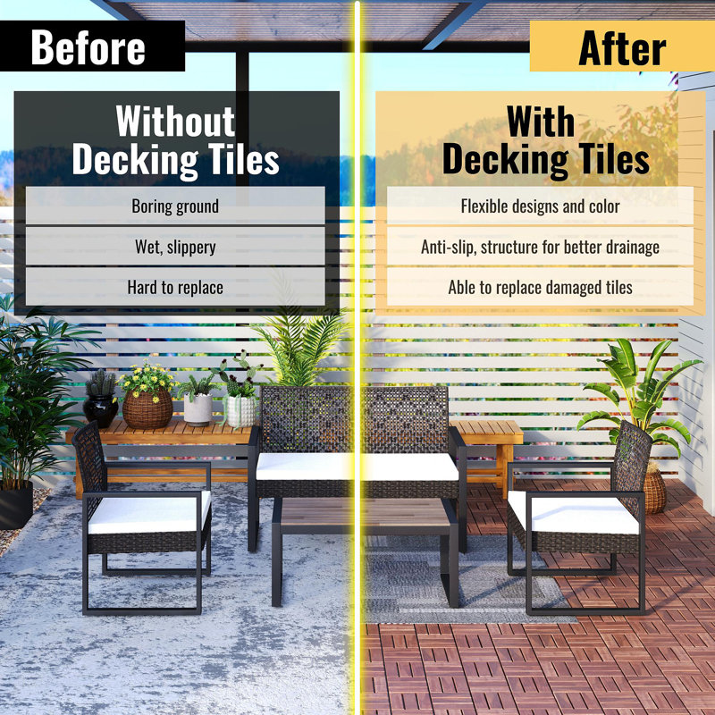 Carreaux de terrasse en bois d'acacia imbriqués à carreaux, plancher de bois franc d'acacia carré 12 po x 12 po en acacia pour terrasse, banc, bord de piscine, ...