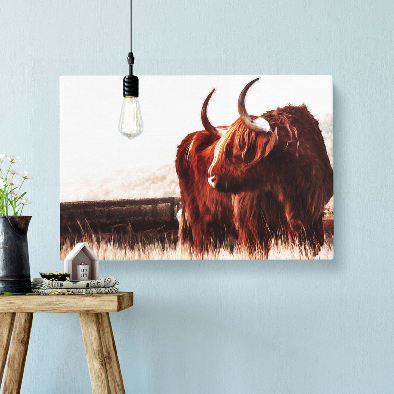 Highland Cow In Scotland In Abstract - Wrapped Canvas Painting, 60cm H x 91cm W x 3cm D