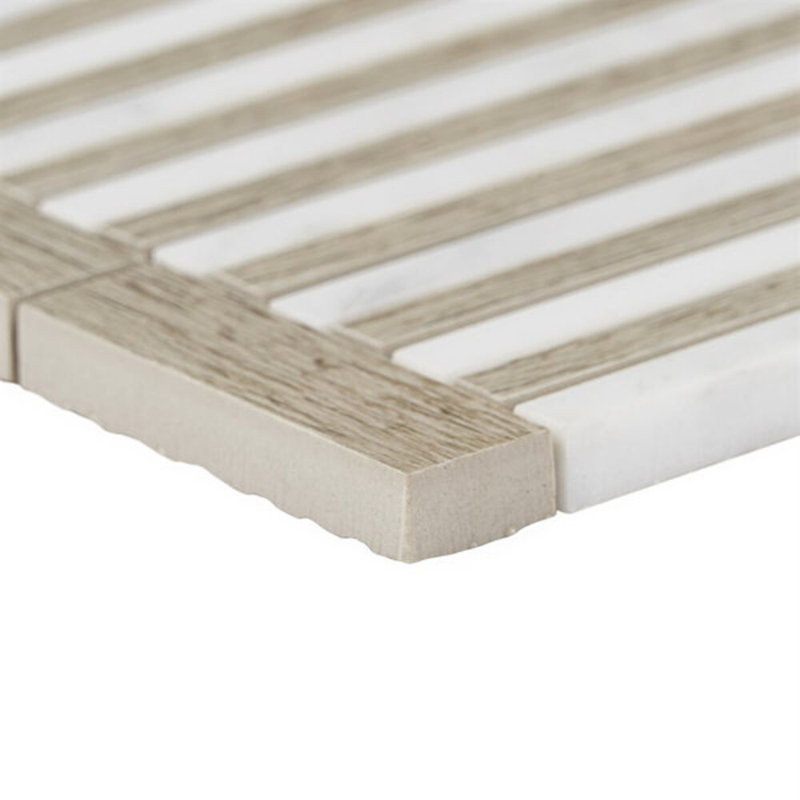 Monroe Border Asian Statuary And 7.87X8.30 Marble Mosaic Tile, Wooden Beige