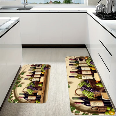 Ensemble de 2 tapis de sol en flanelle absorbante et antidérapante, de style rustique, pour cave à vin ou salle de bain.