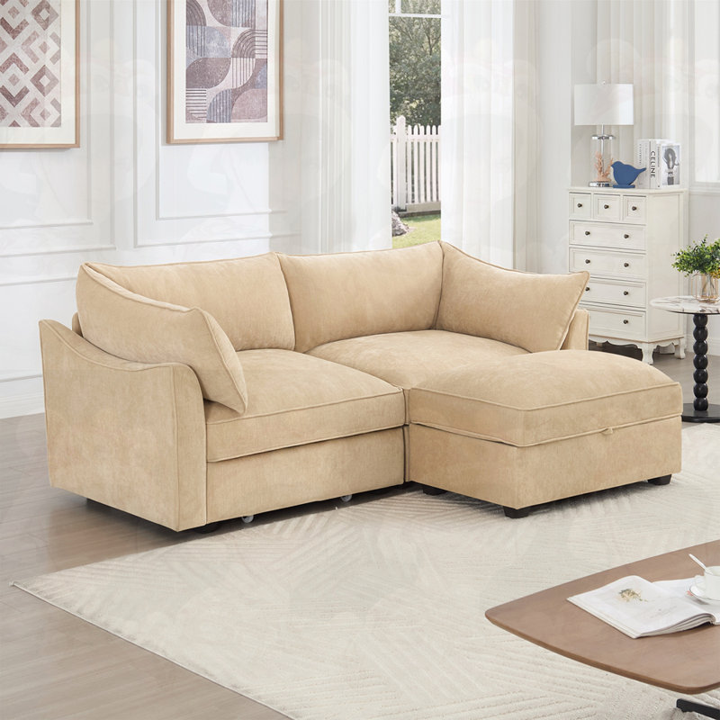 Canapé 2 places avec tiroirs de rangement coulissants et 1 repose-pieds, 2, Blé, H 31,4 po x l 78,7 po x P 56,6 po