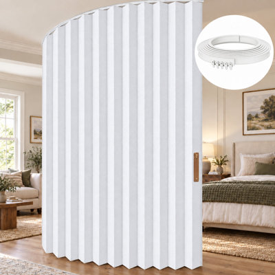 Accordion Folding Room Partition with Ceiling Track - Retractable Room Divider Curtain, Effortless Setup