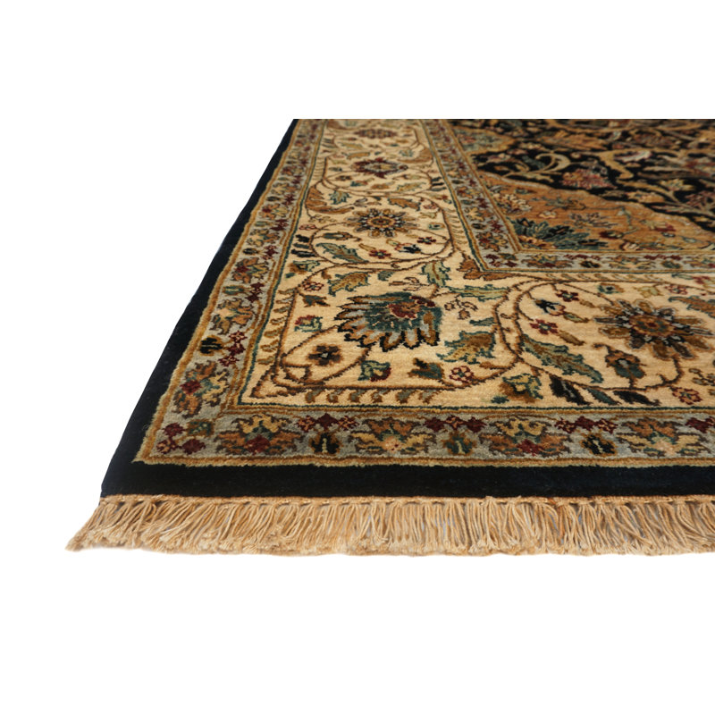 Tapis noir / crème en laine noué à la main Silver Screen, Rectangle 8 pi x 10 pi
