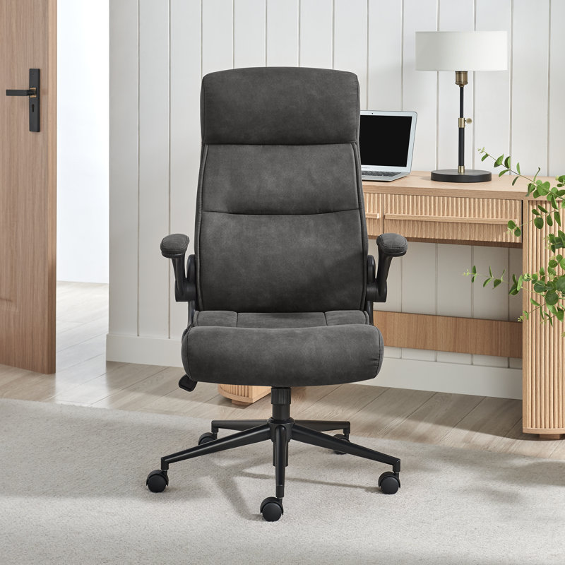 Greenby Upholstered Faux Leather Executive Swivel Office Chair - Modern Contemporary Style, Black