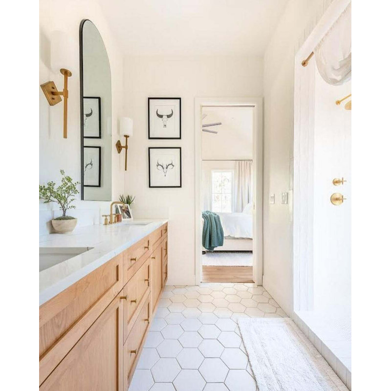 Meadowmere 3" Hexagon Matte Ceramic Tile, Cement White