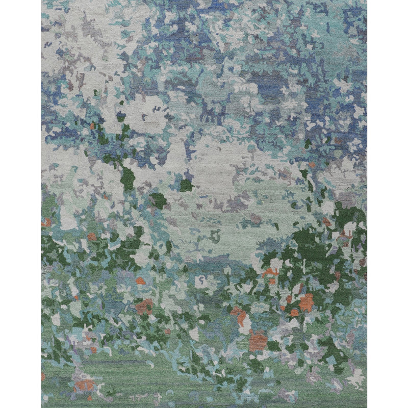 Wildflowers Hand-Tufted Recycled Polyester Indoor/Outdoor Blue Area Rug, Rectangle 8' x 10'