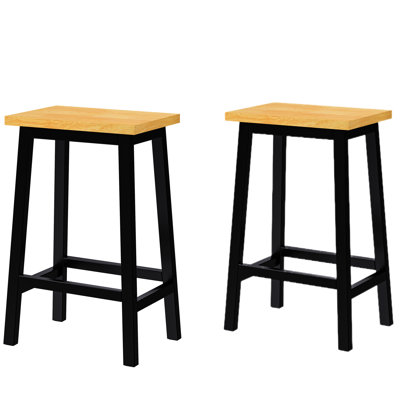 Tabouret de bar en bois massif de 2, 25,6 po de hauteur avec repose-pieds, noir pour comptoir de cuisine