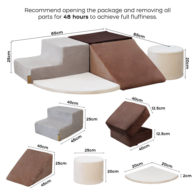 SoftPark Foam Climbing Block Soft Play Set, 5Pcs, Grey/Brown/Beige