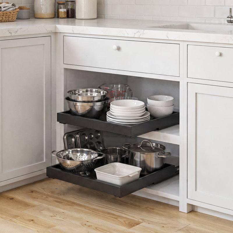 Pull Out Cabinet Organizer, 1 Pack Expandable (Pull to Widen), Heavy Duty Pull-Out Drawer with Adhesive Tape, For Kitchen Storage Cabinets