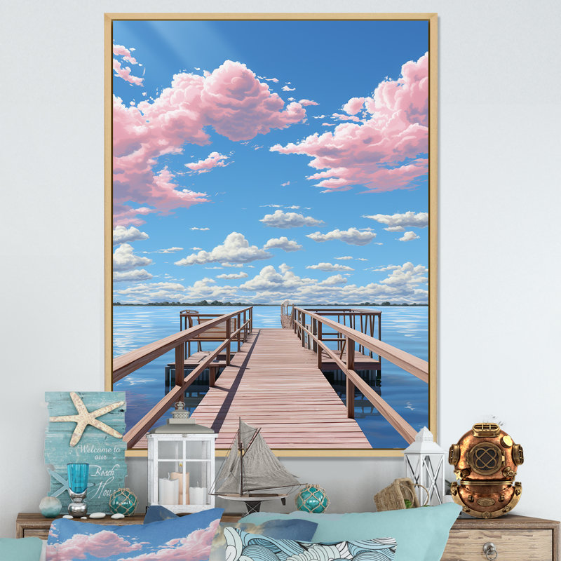Pier and Dock Coastal V - imprimé, H 20 po x l 12 po x P 1 po, Cadre naturel flottant