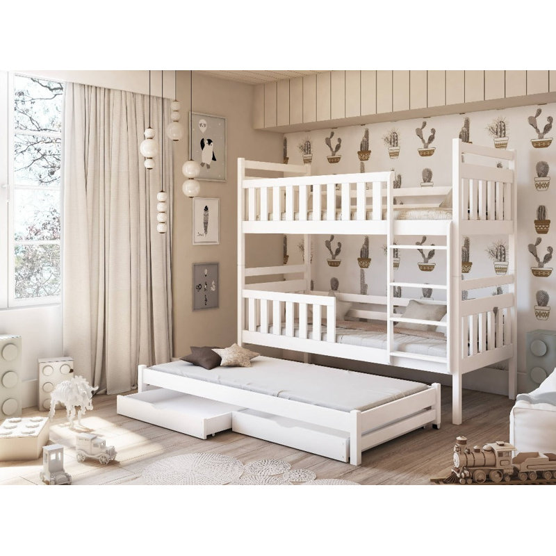 Newmarch Bunk Bed with Storage Included with Trundle Included, White
