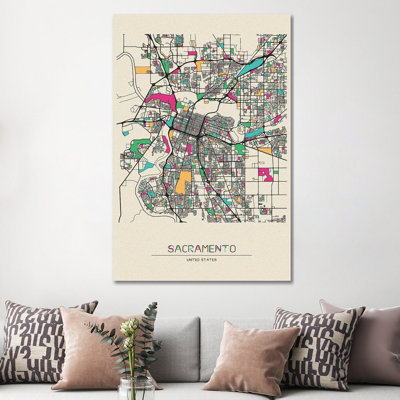 Sacramento, California Map 1 Piece Wrapped Canvas Wall Art