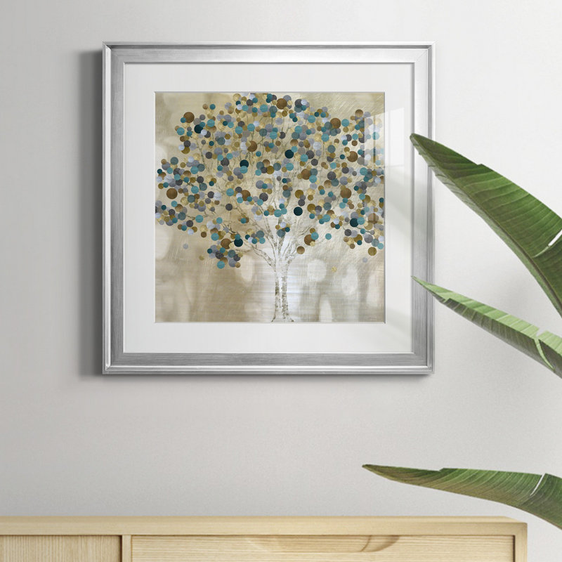 A Teal Tree - Reproduction d'art sur toile encadrée, H 17,5 po x l 17,5 po x P 1,5 po, Papier avec cadre argenté