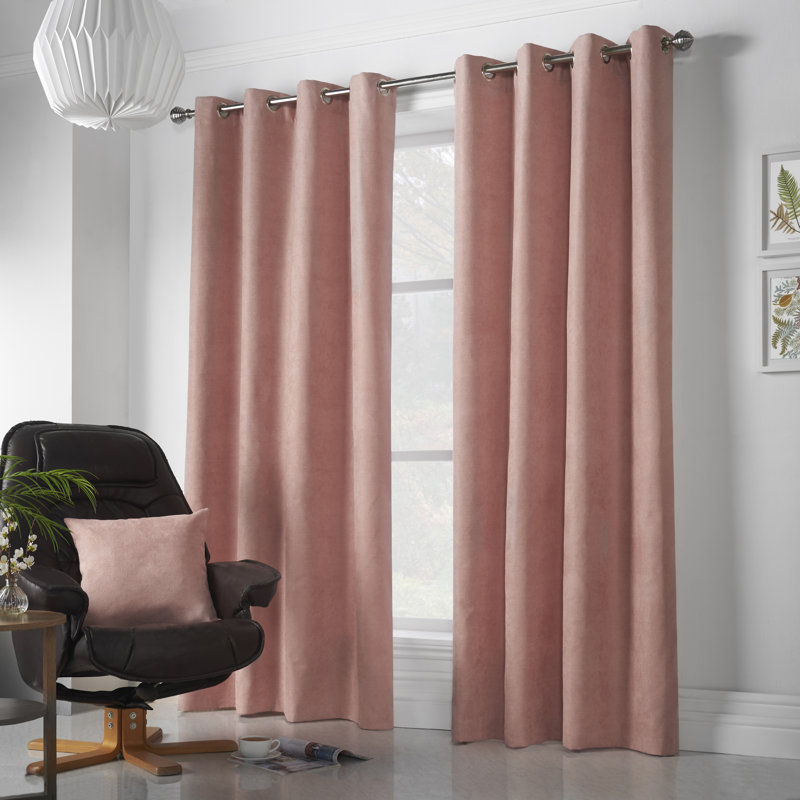 Nalaiyah Velvet Chenille Eyelet Room Darkening Curtains, 142cm Width x 137cm Drop, Blush
