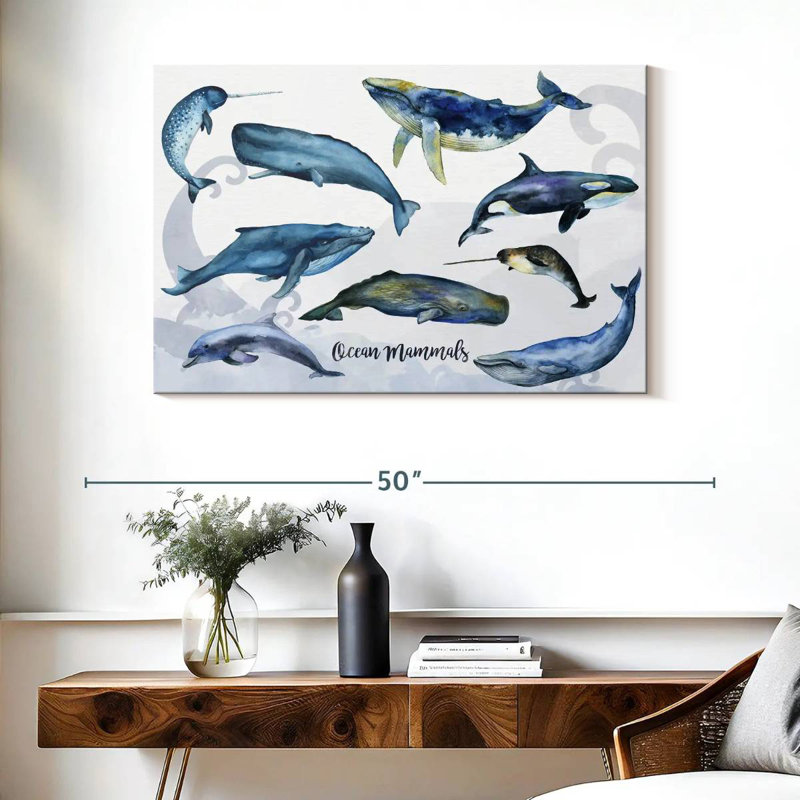 Tableau de Brampt Ocean Mammals, H 26 po x l 39 po