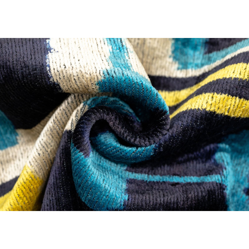 Velvet Lumbar Pillow Cover & Insert, Blue/Green/Yellow Geometric 2