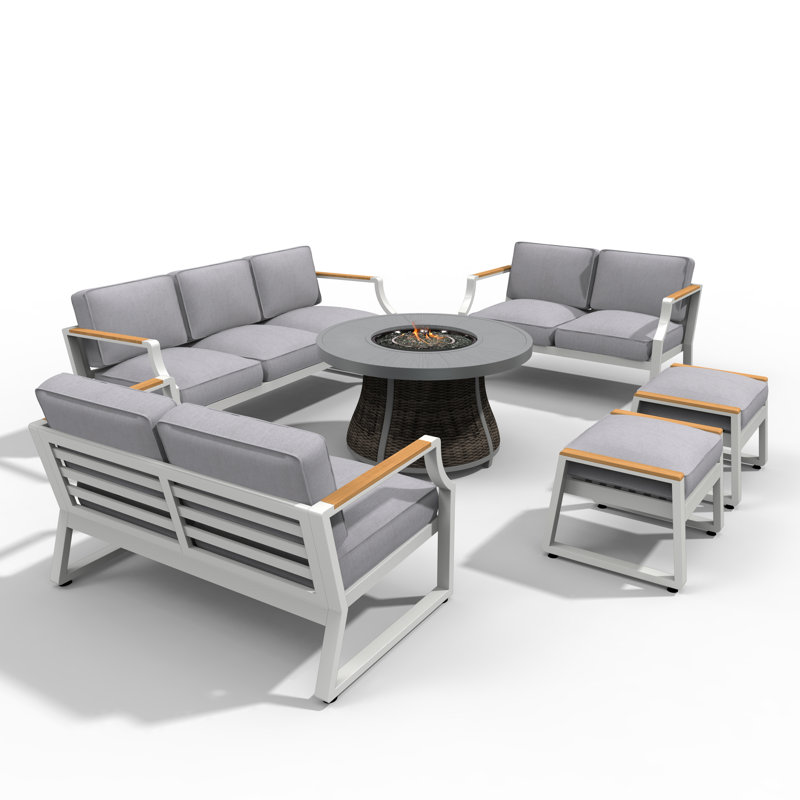 Areefa 9 - Person Patio Conversation Set with Cushions, White