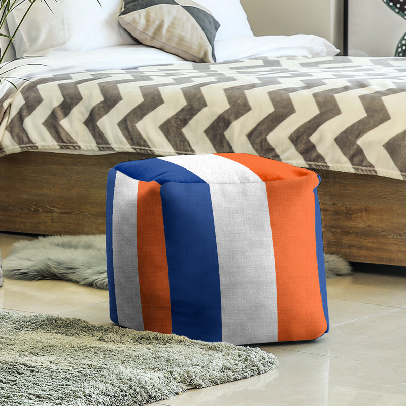 Repose-pieds repose-pieds à rayures carrées, Rangers de New York, Bleu royal / blanc / orange, H 13 po x l 13 po x P 13 po