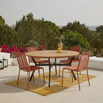 4 Seater Round Wooden Garden Set with Khaki Chairs