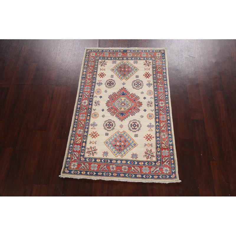 Tapis unique en laine noué à la main nouvel âge de 3 pi 1 po x 4 pi 10 po ivoire / rouge / bleu