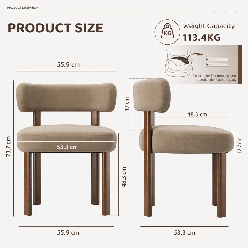 48.5cm H Upholstered Upholstered Back Side Chair, Velvet Khaki