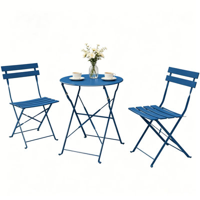 3 Piece Metal Folding Bistro Set, Outdoor Patio Round Table And 2 Foldable Chairs, Weather Resistant Small Space Balcony Garden Backyard Café Furniture