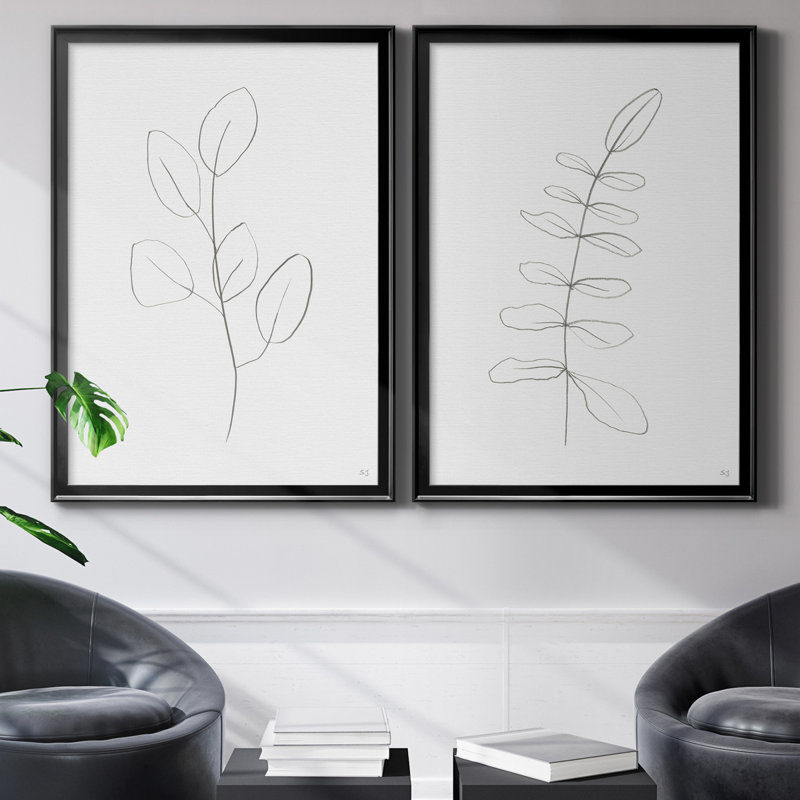 «Botanical Gesture III», ensemble de 2 reproductions de dessins, Toile avec cadre noir, Pas de tapis