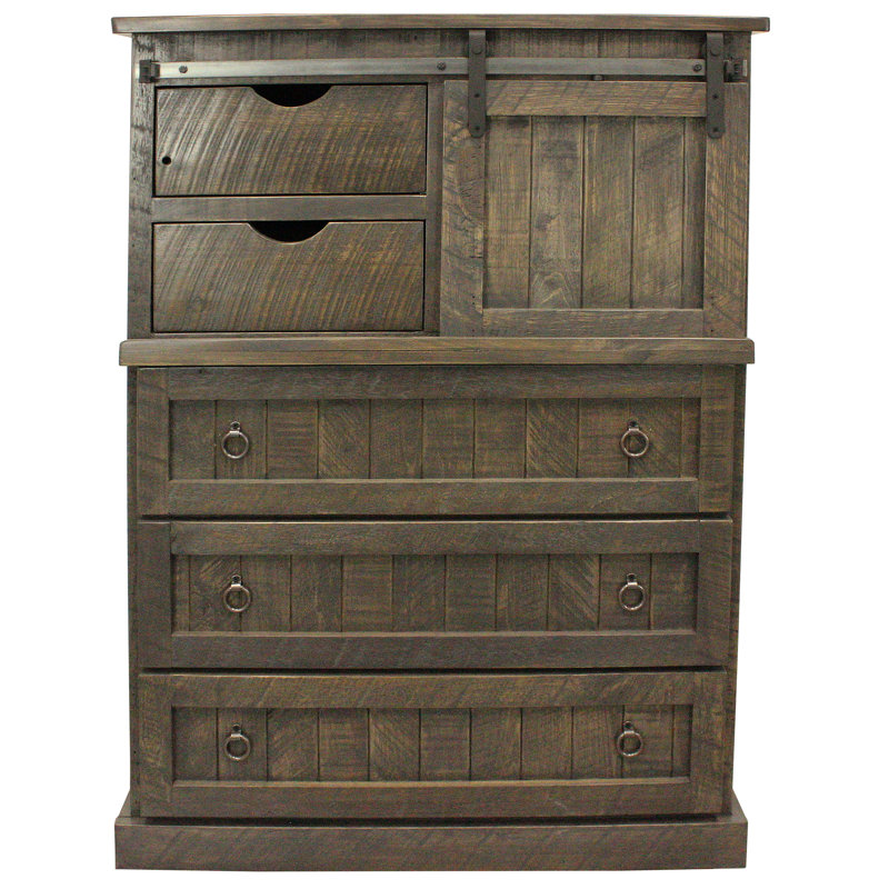 Commode combinée 5 tiroirs Casson, Bois de grange rustique