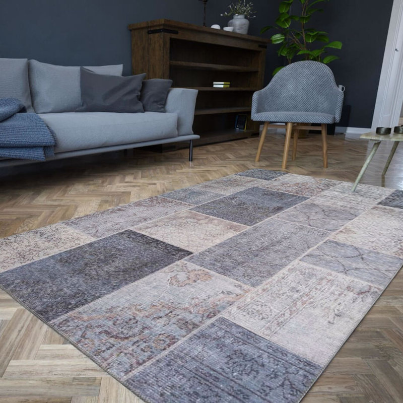 Tapis lavable en machine Premium, 4,6 x 6,2 pieds, 100% polyester, 1850 g / m² | Hauteur des poils: 0,2 po | Poly-coton écologique recyclé | Parfait pour le salon, la chambre à coucher et les endroits très passants