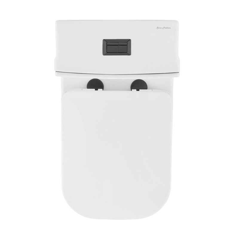 Toilette carrée une pièce à double chasse Concorde, quincaillerie noire 1,1 / 1,6 gpc, Haut, Blanc/noir lustré