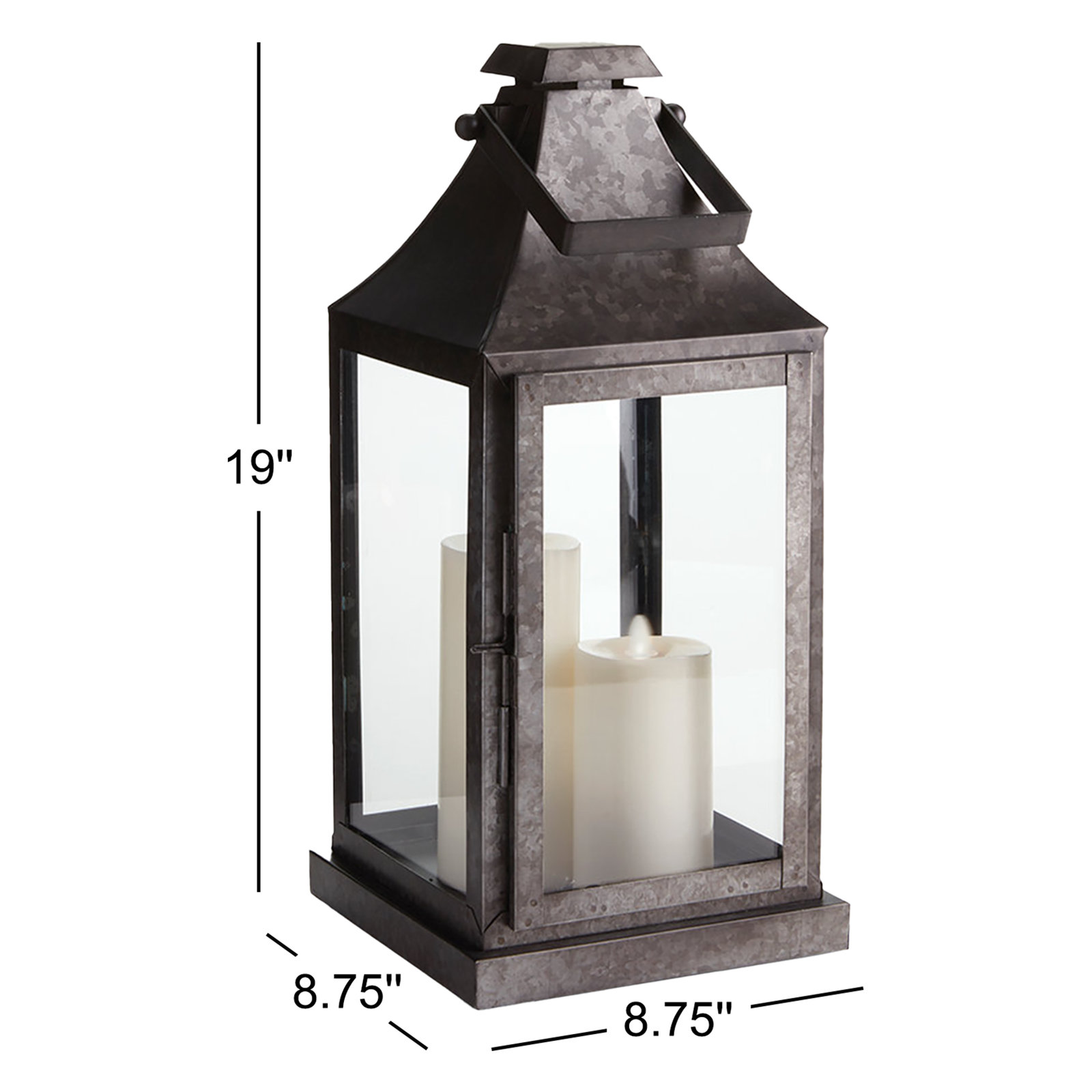 Sahni Stainless Steel Lantern Candle Holder, 19" H x 8.75" W x 8.75" D
