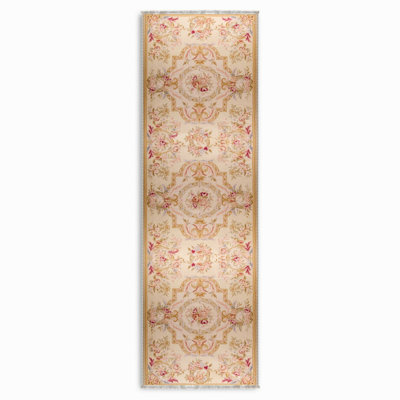 Cream Multicolor Floral Cotton Chenille Kilim Non-Slip Cotton Base Kilim