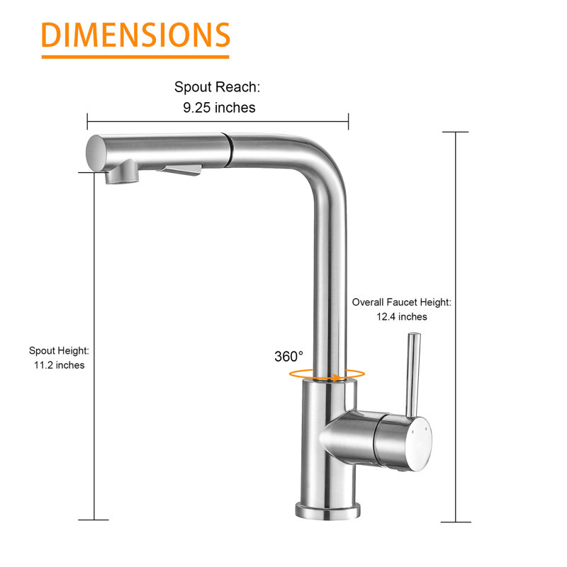 Brushed Nickel Kitchen Faucet With Pull Down Spray Head - Stainless Steel Construction, Tarnish, 12.4" Overall Height, Dual Spray, Easy Installation, 1.75 Gpm Flow Rate In Resists Tarnish And