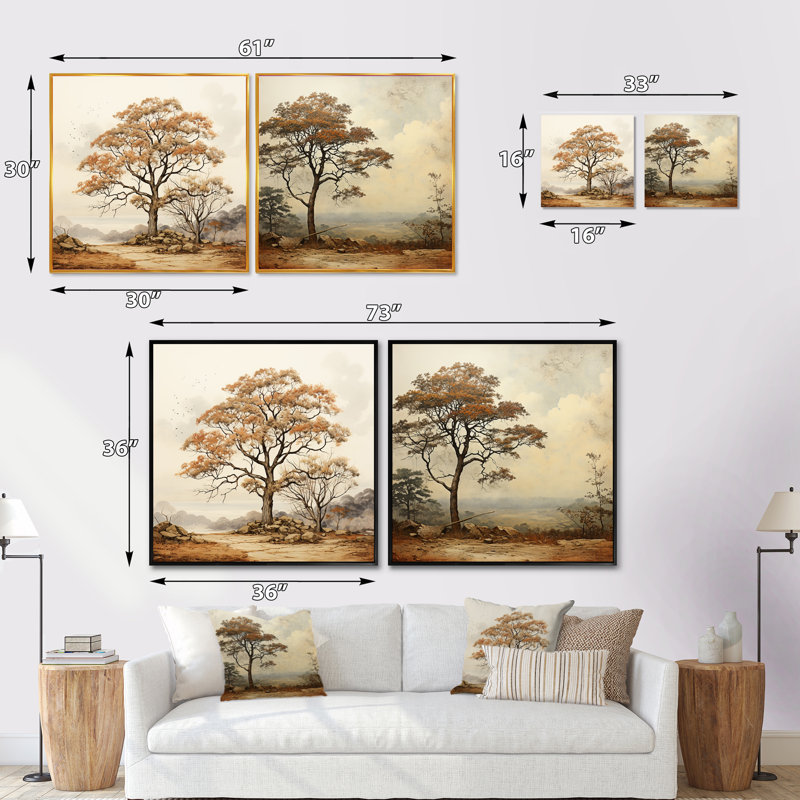 «Vintage Woods Beigetree Oak» 2 pièces, Cadre flottant blanc, H 16 po x l 33 po