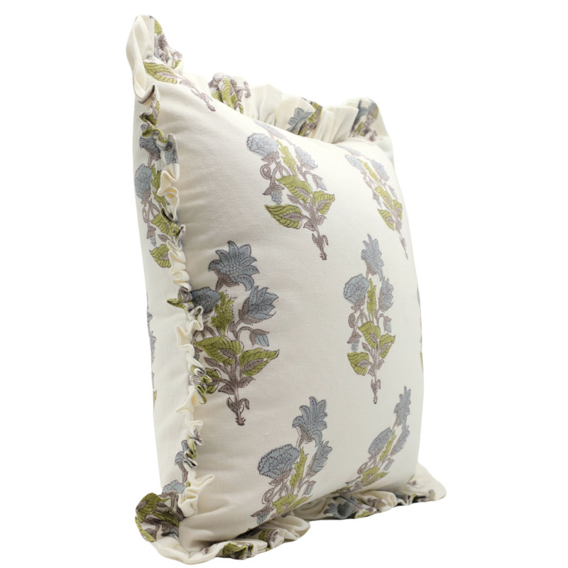 Housse de coussin en coton à imprimé main Fab Fabine - Abhisek, H 14 po x l 14 po, Carré