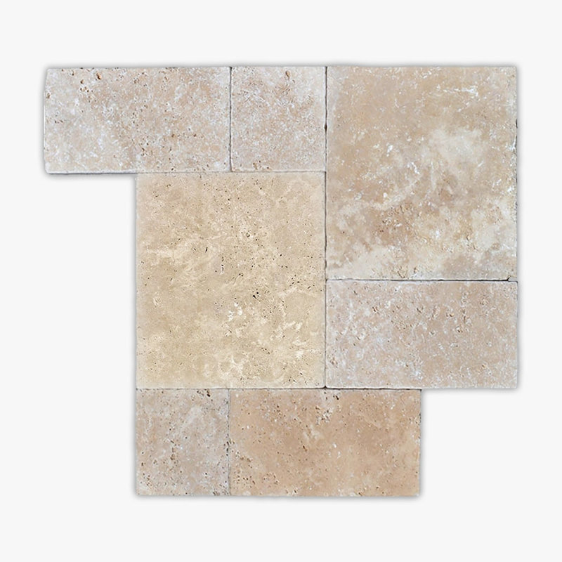 Ivory Tumbled Roman Pattern Travertine Paver, Beige