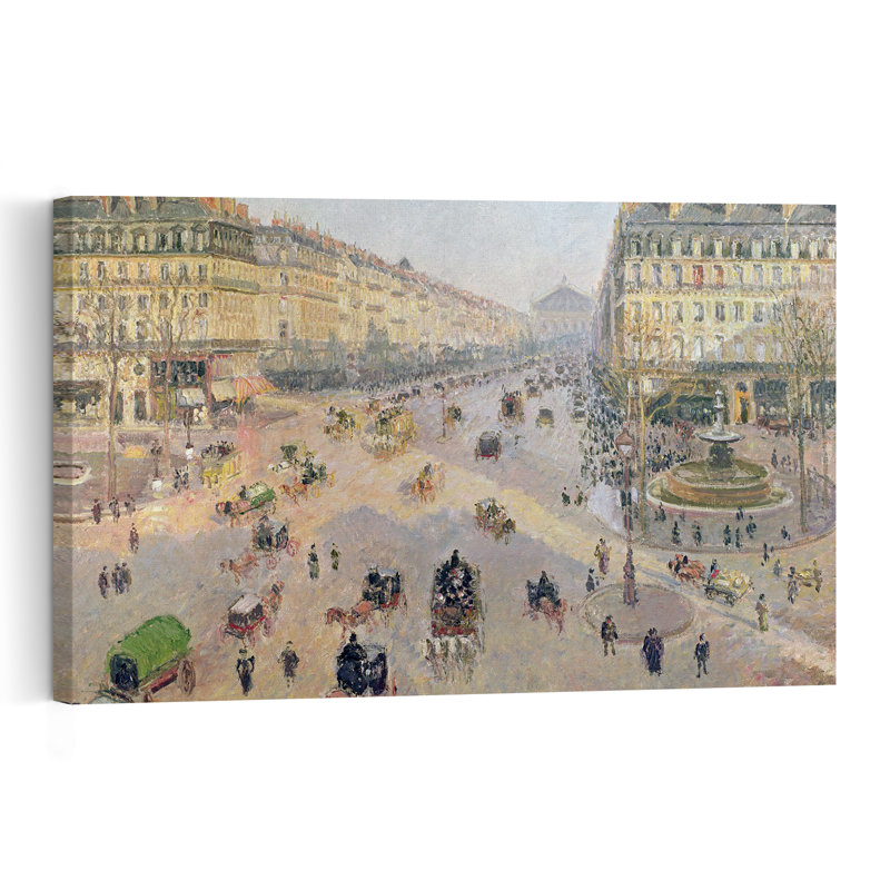 The Avenue De Lopera, Sunlight, Winter Morning, 1898 Impressionist Abstract Contemporary City Wall Art Print by Camille Pissarro - 1 Piece Wrapped Canvas Wall Art
