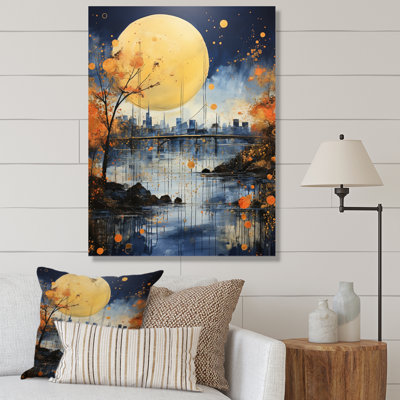 «Yellow Bridge Abstracted Riverine Pointillism I - Cityscapes», reproduction d'art sur toile
