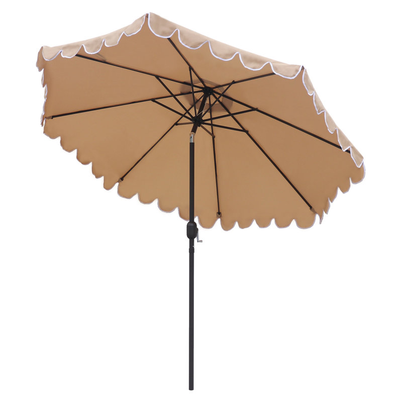Parasol de patio festonné 9 pi Ogunoust, Brun clair