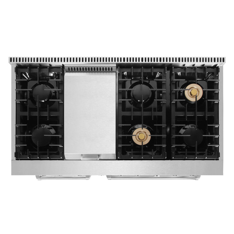 Cosmo 48 in. Lumin Collection 6.7 cu. ft. Double Oven Dual Fuel Range with 6 Sealed Burners, Rapid Convection, Stainless Steel