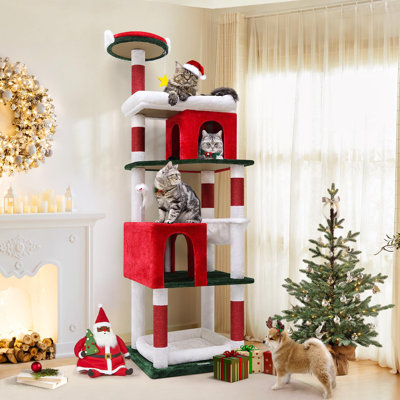 Arbre à chat robuste pour chats de grande taille CT73S avec six poteaux à griffer et hamac pour chats adultes