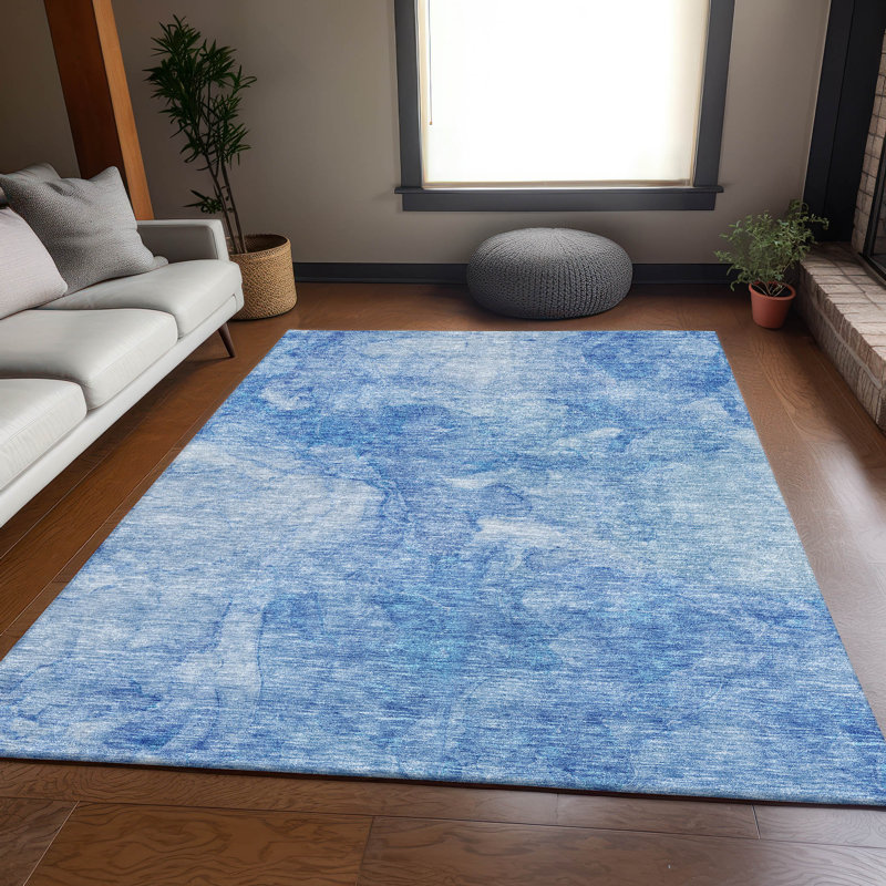 Premium Machine Washable Prisco Blue Rug, Rectangle 9' x 12'